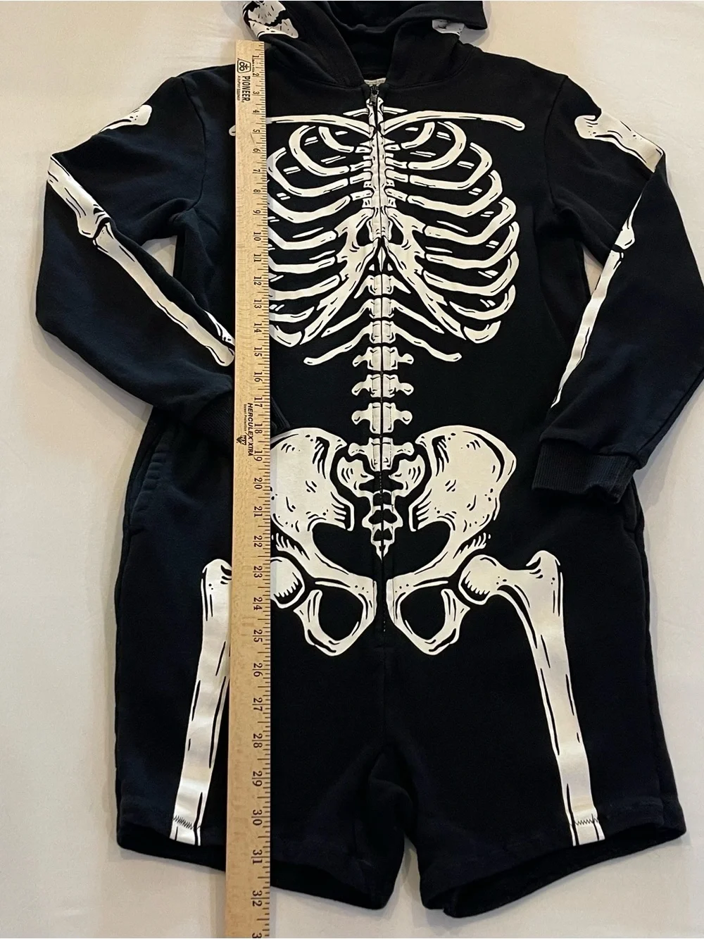 H&M Kids 10-12 Skeleton Romper Hoodie Black Full Zip Halloween Goth Costume